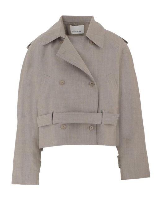 Frankie Shop Gray Cropped Double-Breasted Coat