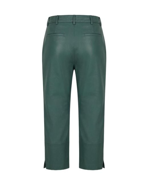 Frankie Shop Green Straight-Leg Leather Trousers