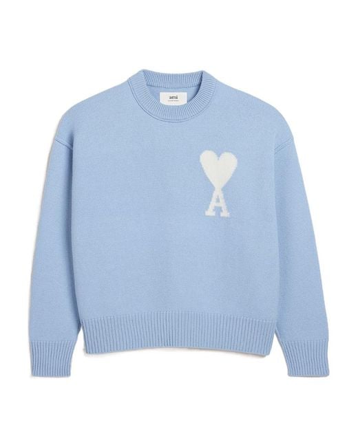 AMI Blue Ami Logo Intarsia Crewneck Jumper for men