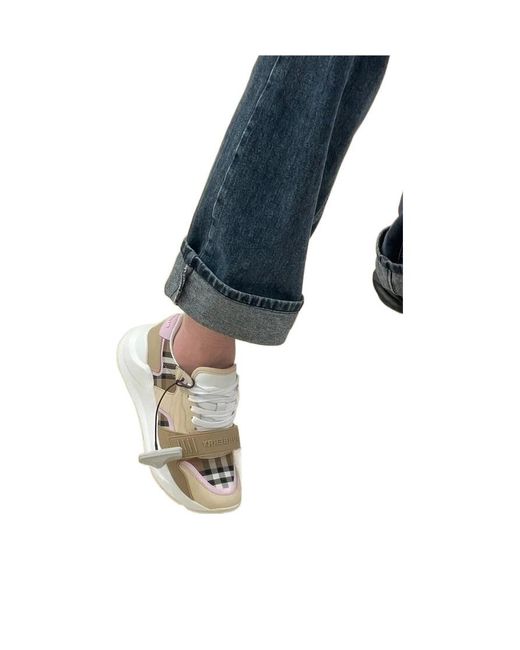 Burberry Gray Color-Blocked Plaid Sneakers
