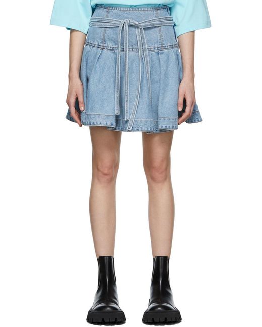 we11done Blue Logo Plaque Denim Mini Skirt
