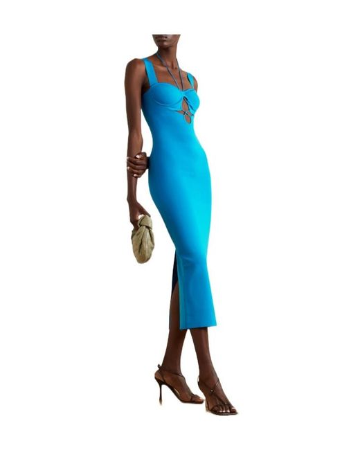 Galvan Blue Cutout Stretch Midi Dress