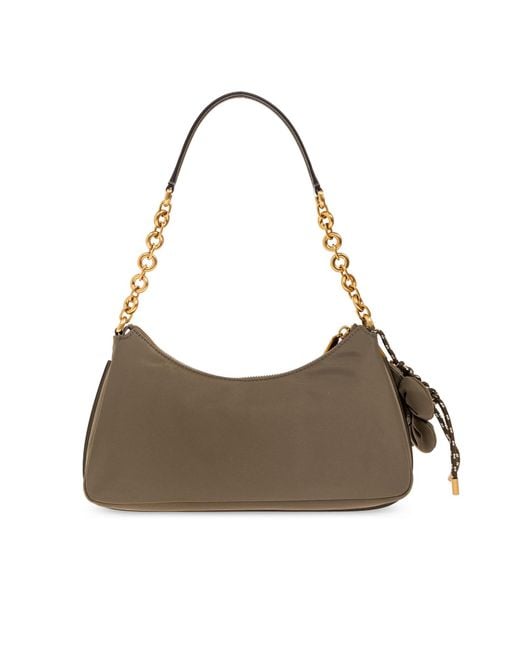 Michael Kors Brown Floral-Applique Chain-Link Shoulder Bag