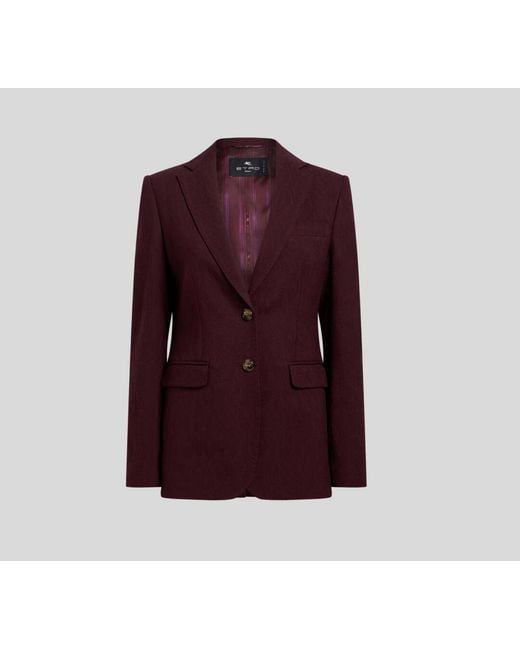 Etro Purple Single-Breasted Wool Jacquard Jacket With Medallion Motif