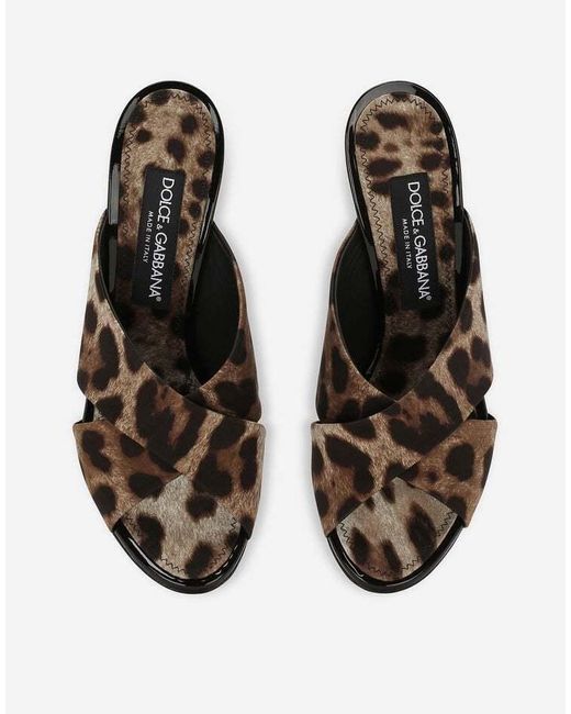Dolce & Gabbana Brown Leopard-Printed Satin Mules