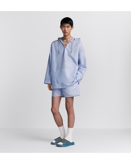 Dior Blue Homme Striped Hooded Shirt for men