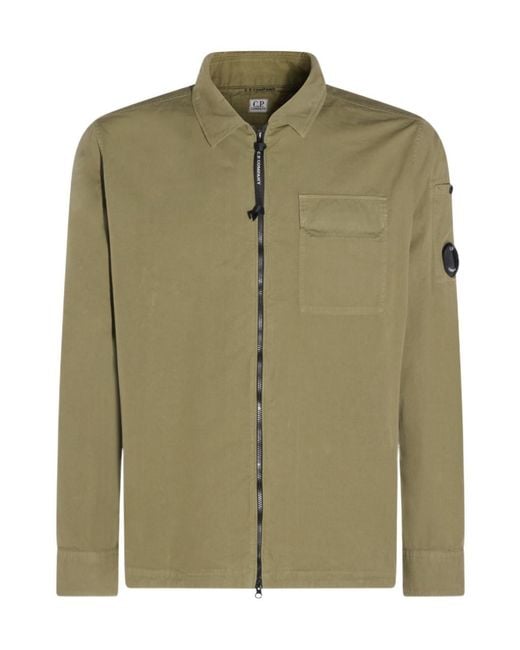C P Company Green Logo Plaque Zipped Shirt for men