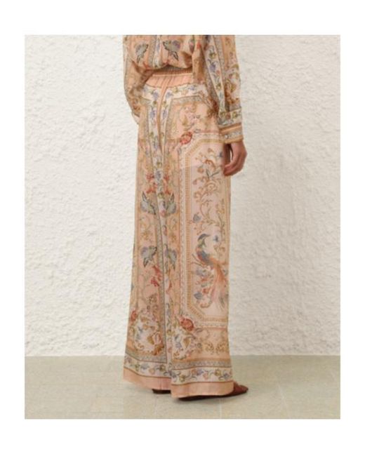 Zimmermann Natural Roselight Printed Wide-Leg Pants