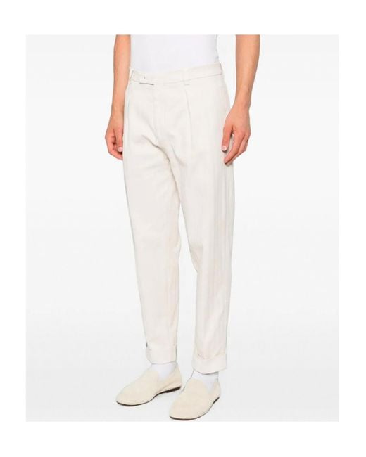 Berwich White Pleated Trousers for men