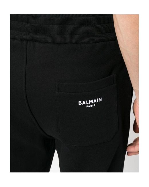 Balmain Black Drawstring Cotton Track Shorts for men