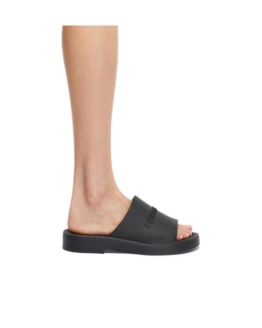 Ferragamo Black Logo-Embossed Sandals for men