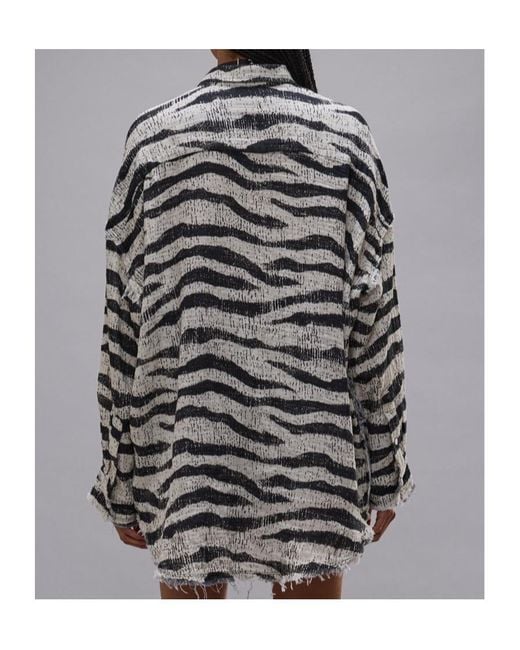 R13 Gray Distressed Zebra Print Shirt