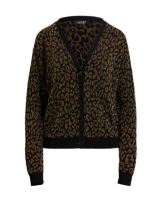 Ralph Lauren Black Animal-Patterned V-Neck Cardigan