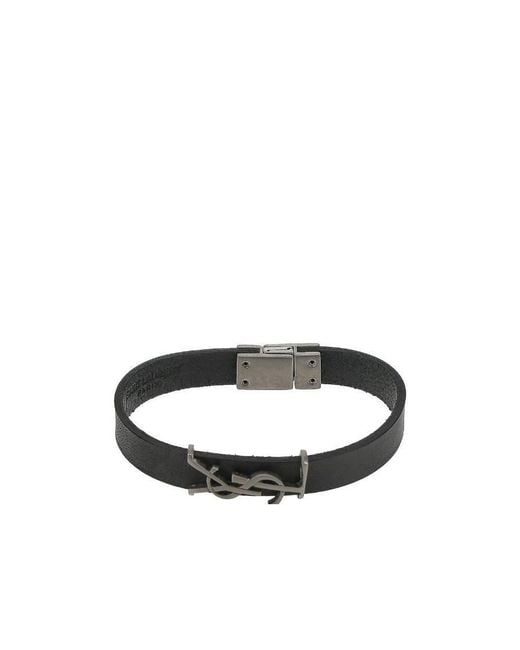 Saint Laurent White Logo Plaque Bracelet