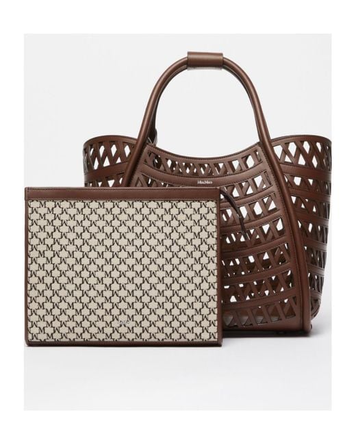 Max Mara Brown Woven Top Handle Bag