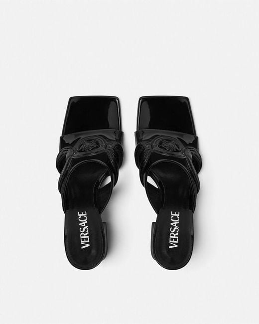 Versace Black Square-Toe Heeled Sandals