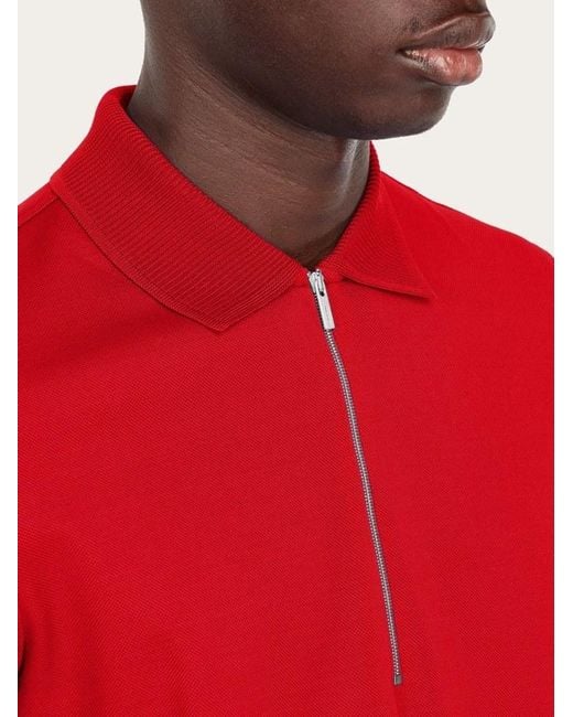 Ferragamo Red Zip Collar Polo Shirt for men