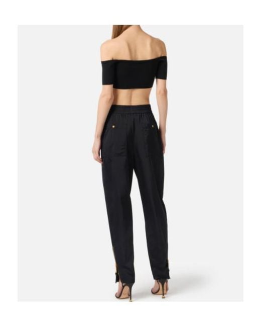 Elisabetta Franchi Black Off-Shoulder Button Knitted Top