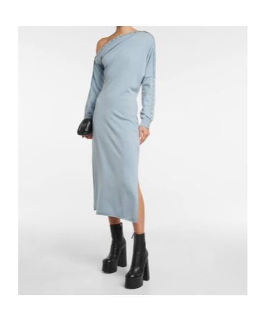 Altuzarra Blue Jeevika One-Shoulder Knit Midi Dress
