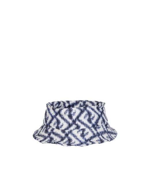Fendi Blue Ff Printed Wide-Brim Bucket Hat for men