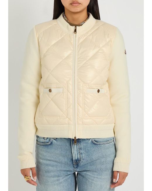 Moncler Natural Quilted Cotton And Nylon Cardigan