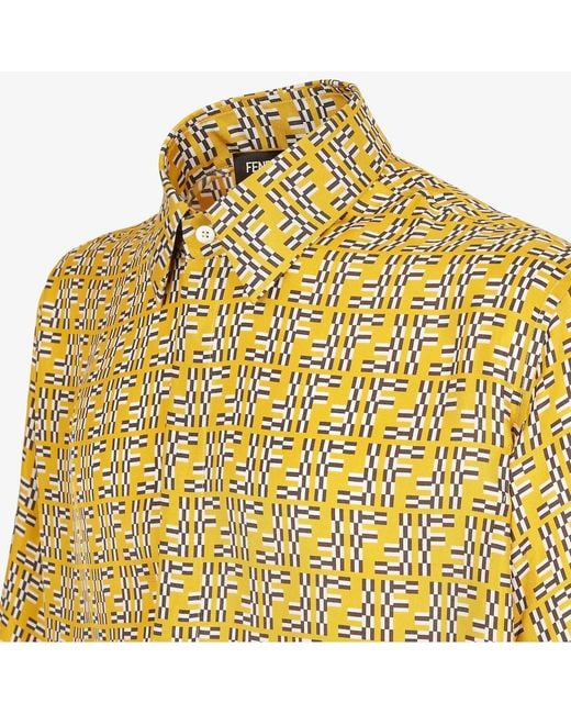 Fendi Yellow Ff Labyrinth Silk Shirt for men