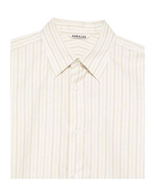 Auralee White Striped Embroidered Shirt for men