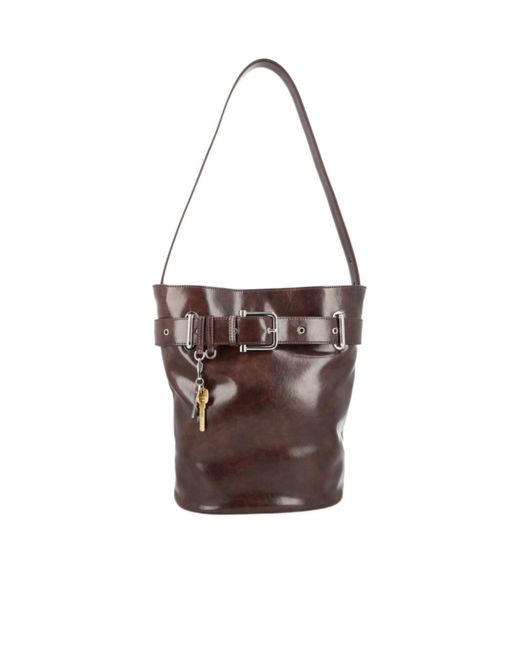 OSOI Brown Belted Bucket Bag