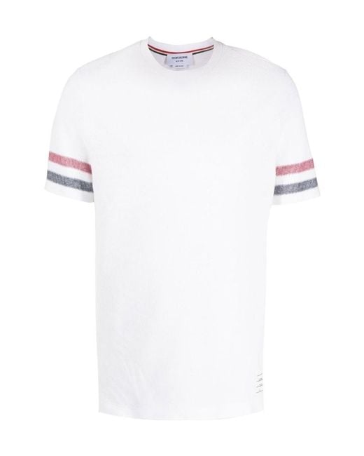 Thom Browne White Striped Crewneck T-Shirt for men