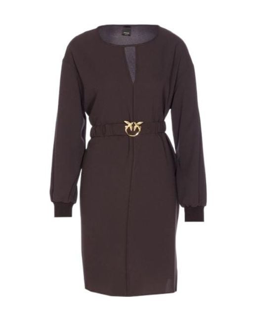 Pinko Purple Love-Birds Bucke Belted Crewneck Short Dress
