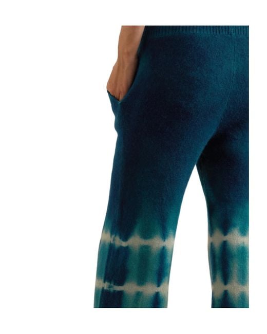 The Elder Statesman Blue Tie-Dye Cashmere Wide-Leg Pants