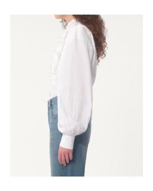 Valentino White Embroidered Frilled Curved Hem Blouse