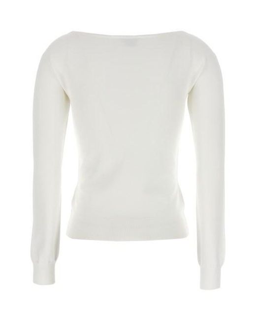 McQueen White Long Sleeved Square-Neck Knitted Top