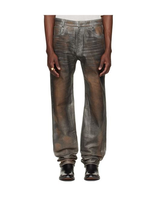 424 Gray Five-Pocket Leather Trousers for men