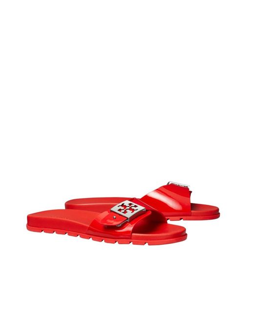 Tory Burch Red Logo-Buckle Slip On Slides