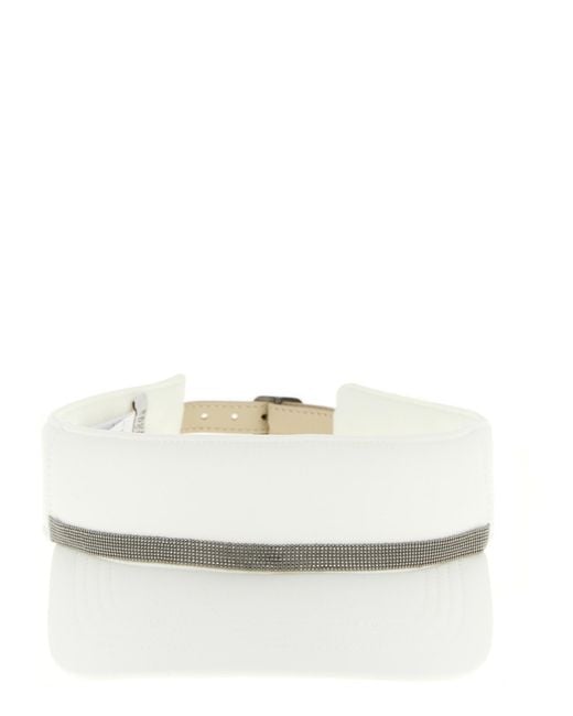 Brunello Cucinelli White Monile Embellished Visor