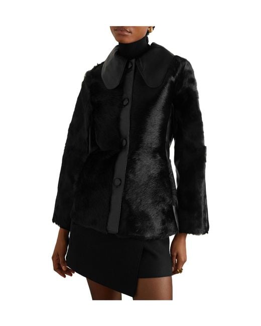By Malene Birger Black Leather-Trimmed Calf Hair Jacket