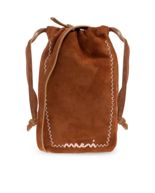 Marni Brown Logo Detailed Drawstring Phone Case