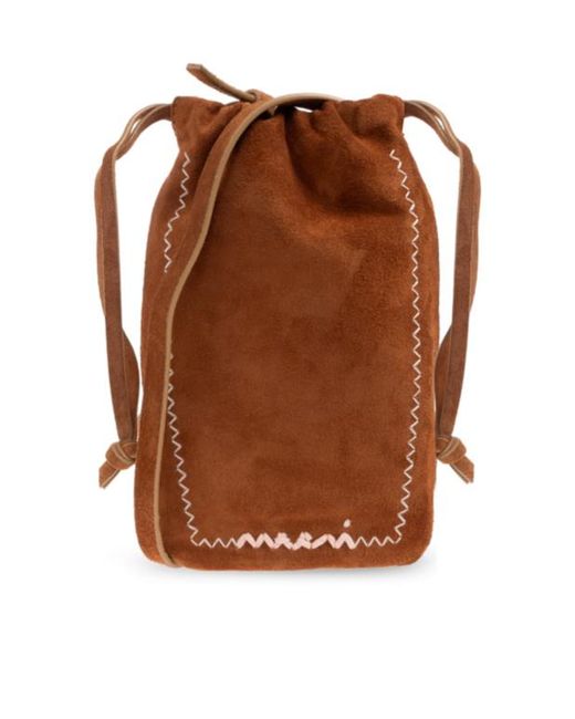 Marni Brown Logo Detailed Drawstring Phone Case