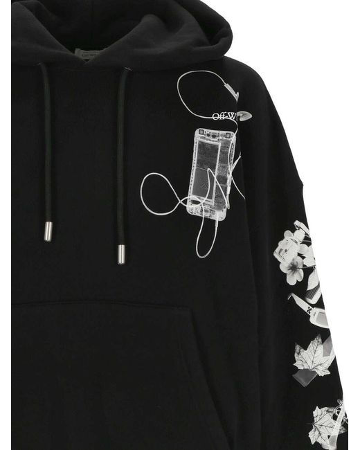 Off-White c/o Virgil Abloh Black Logo Printed Drawstring Hoodie for men