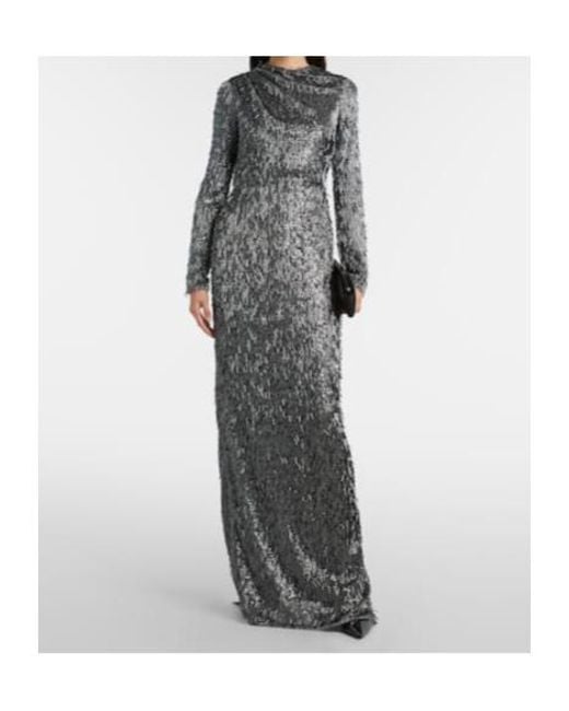 Erdem Gray Sequined Draped Maxi Dress