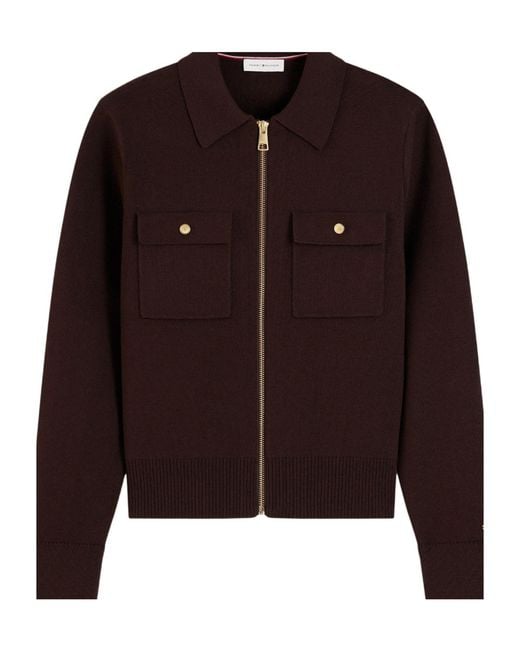 Tommy Hilfiger Brown Zipup Knit Jacket