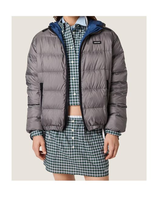 Miu Miu Gray Hooded Lightweight Fluffy Down Jacket