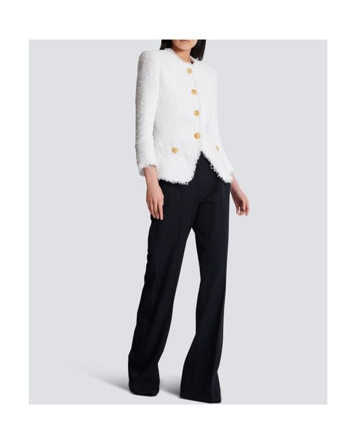 Balmain White Tweed Single-Breasted Jacket