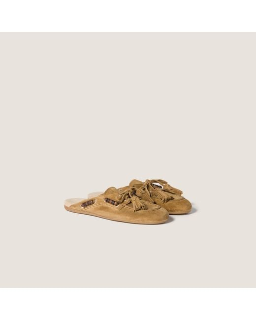Miu Miu Brown Suede Deck Mules