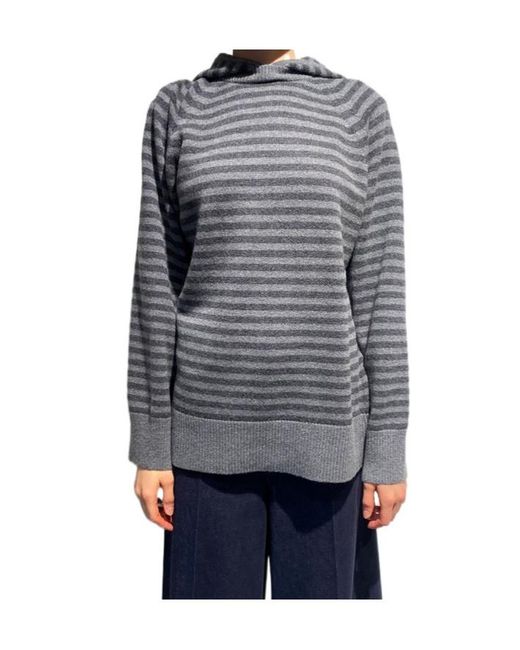 Max Mara Gray Long-Sleeved Hooded Knit Sweater