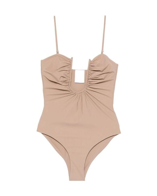 Christopher Esber Natural Arced Ruched One-Piece Swimwear