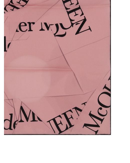 McQueen Pink Logo Printed Scarf
