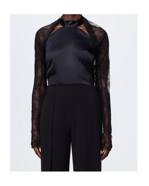 Alberta Ferretti Black Long Sleeve Laced Top