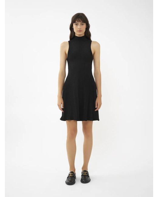 Chloé Black Small High-Neck Mini Wool Dress